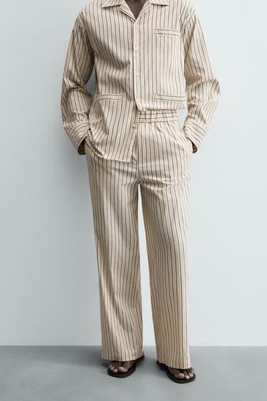 RELAXED FIT STRIPED TROUSERS - Beige / Navy by Zara