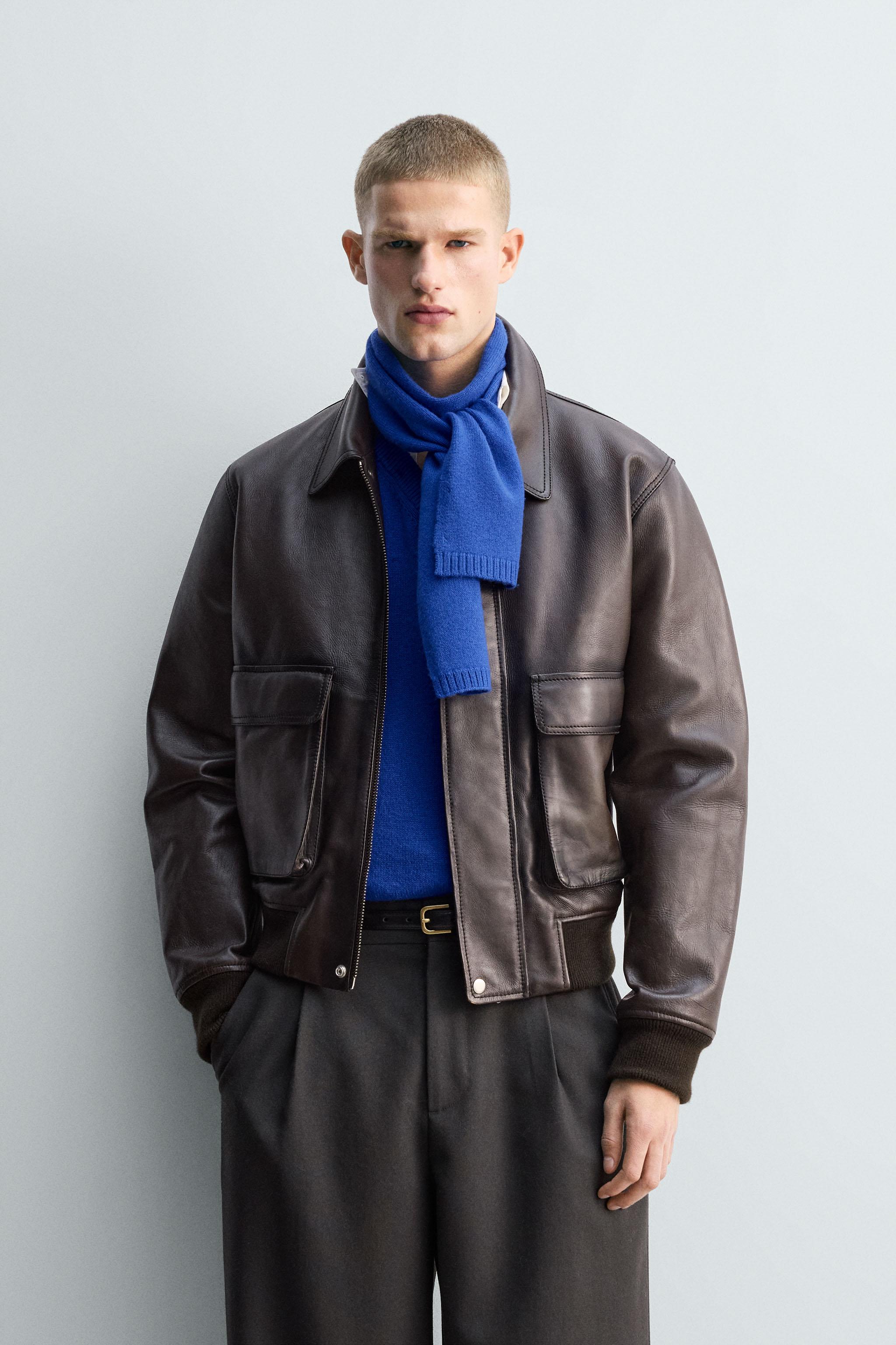 ZARA 革ジャン ☆ドイツ発*ZARA*カラーネックZIPフェイクレザージャケット/DR