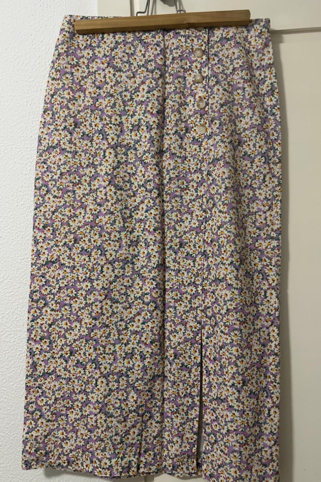 LINEN BLEND FLORAL PRINT SKIRT