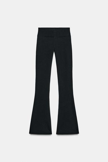 Zara FLARE FLEECE PANTS - Black