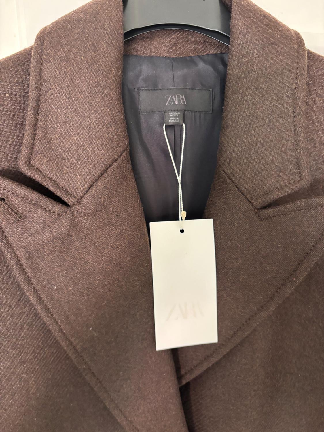 COAT WITH COMBINED LEATHER EFFECT COLLAR - Image 4