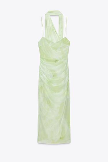 VESTIDO MIDI TUL FOULARD - Verdes de Zara