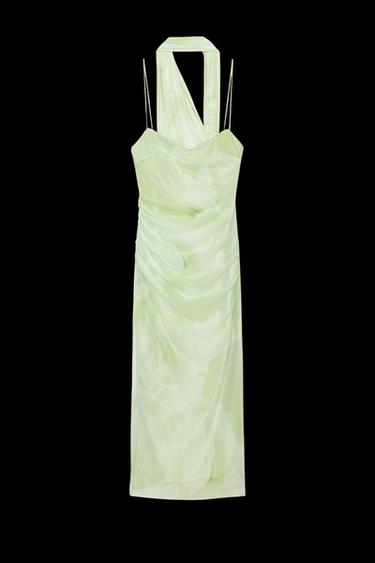 Zara TULLE MIDI DRESS WITH SCARF - Greens - Image 0