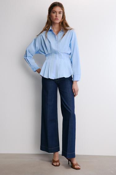 CAMISA POPELÍN PLIEGUES - Celeste de Zara