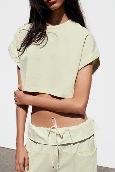 CROPPED CONTRAST T-SHIRT - Green by Zara - Image 1