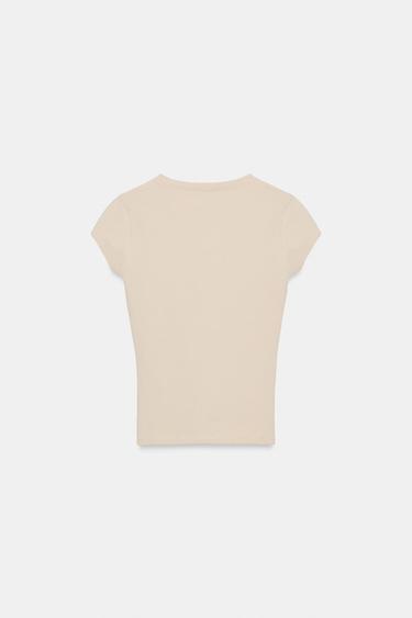 V-NECK T-SHIRT - Stone by Zara - Image 6