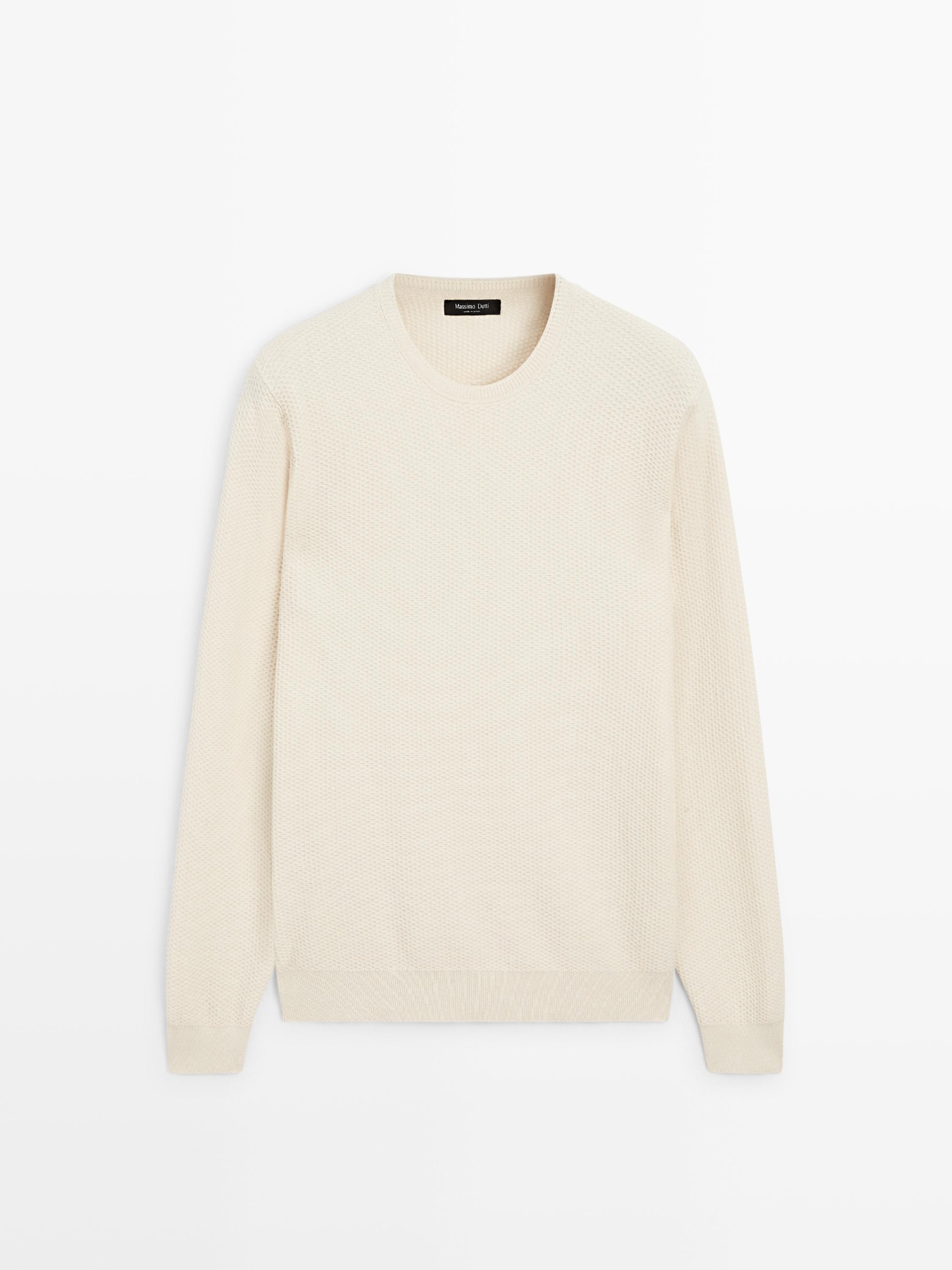 Textured cotton blend knit sweater