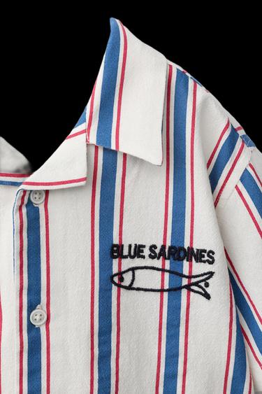 CAMISA RAYAS PEZ BORDADO - Crudo de Zara