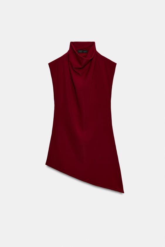 TOP FLUIDO ASIMÉTRICO - Rojo oscuro de Zara - Imagen 0