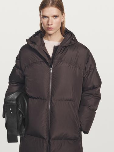 Zara Long water-repellent hooded puffer jacket - Brown