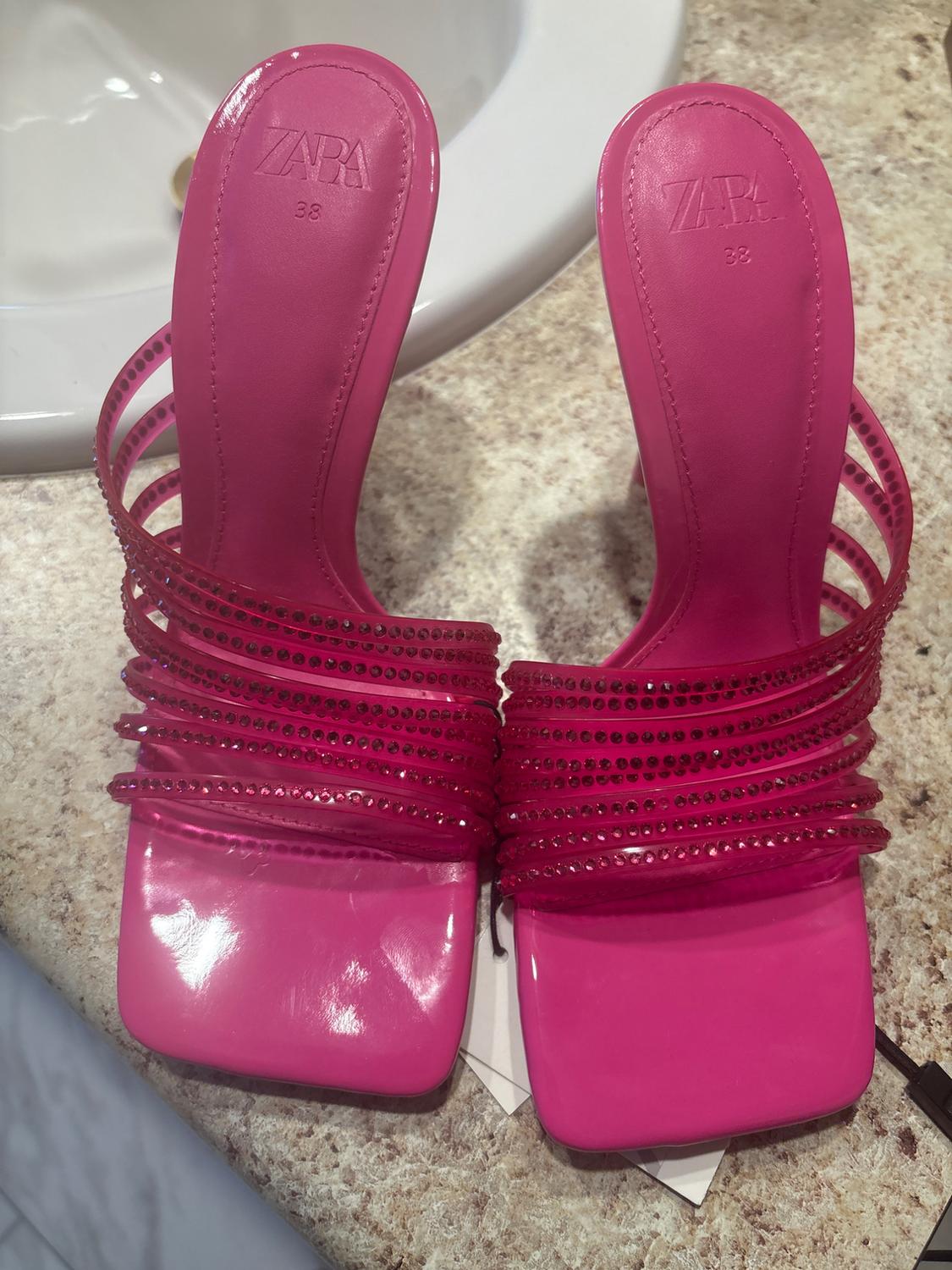 RHINESTONE VINYL HIGH HEEL SANDALS - Image 4