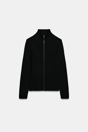 CASACO DE TRICÔ COM ZÍPER - Preto da Zara - Imagem 0