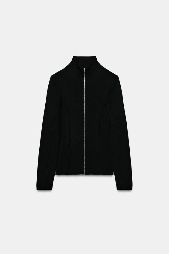 ZIP-UP KNIT CARDIGAN - Black by Zara - Image 0
