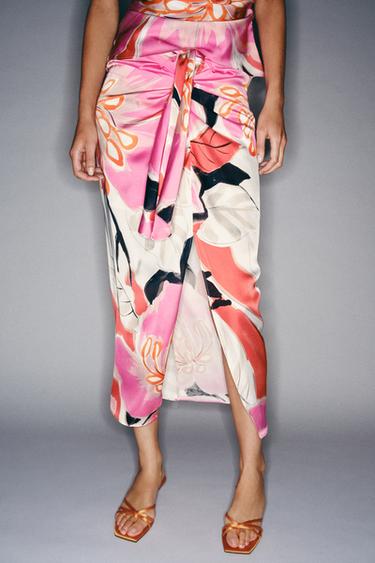 PRINTED MIDI SKIRT WITH KNOT - Multicoloured by Zara