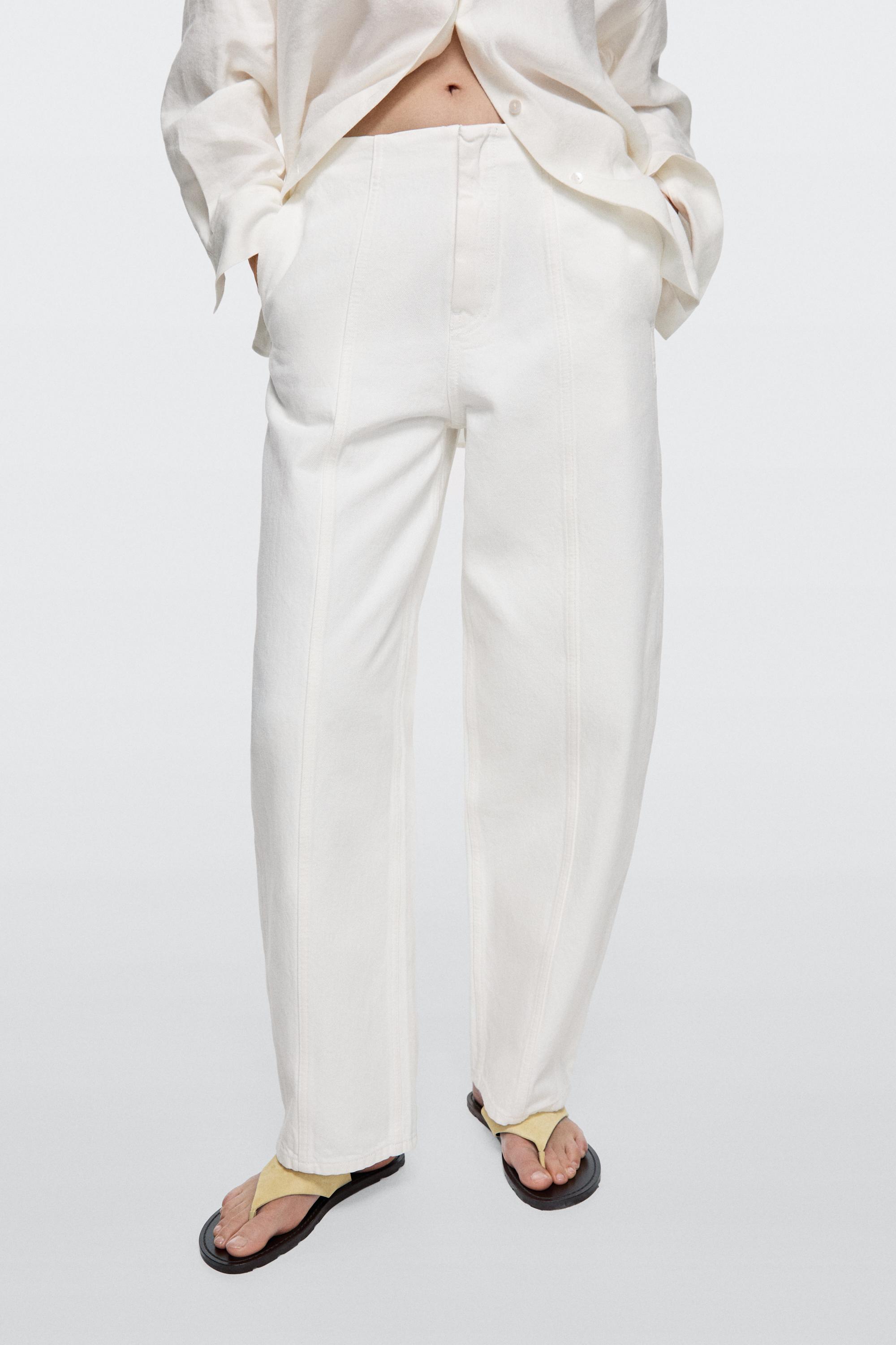Barrel fit jeans with seam details — Oyster-white