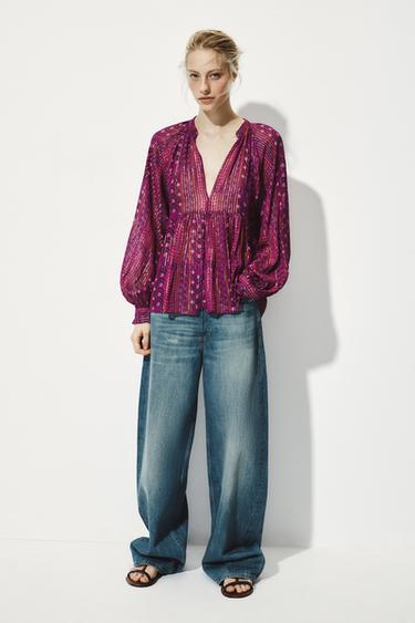 METALLIC THREAD BLOUSE - Pink by Zara - Image 0