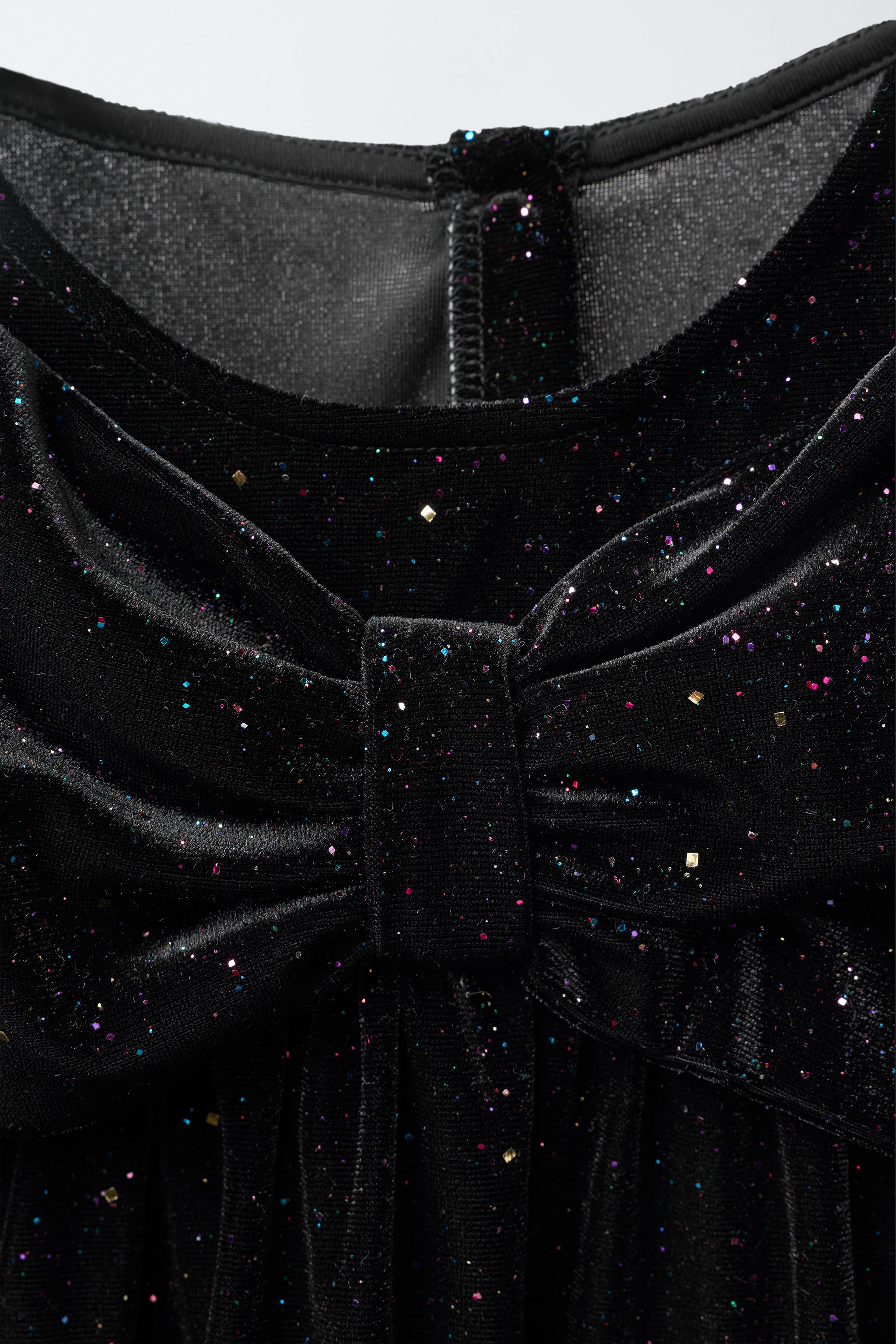 SPARKLY VELVET BOW DRESS