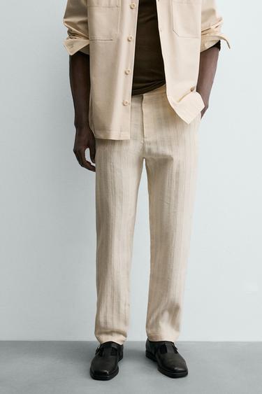 PANTALÓN CHINO ESTRUCTURA RAYAS - Blanco roto de Zara