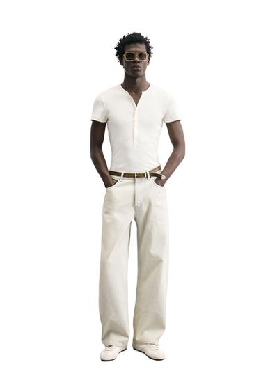 PLAYERA RIB CUELLO PANADERO - Blanco roto de Zara