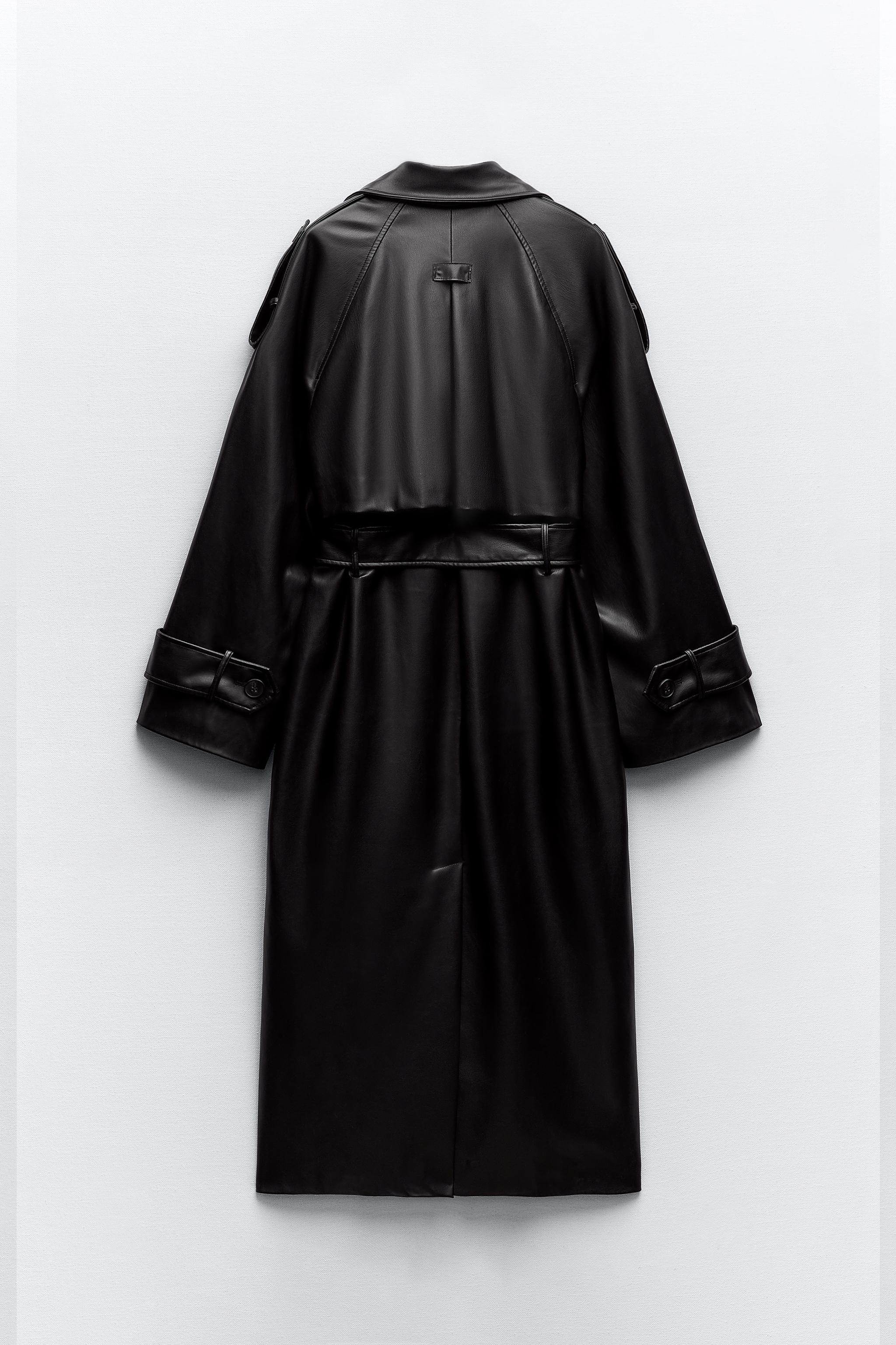 OVERSIZED FAUX LEATHER TRENCH - Black