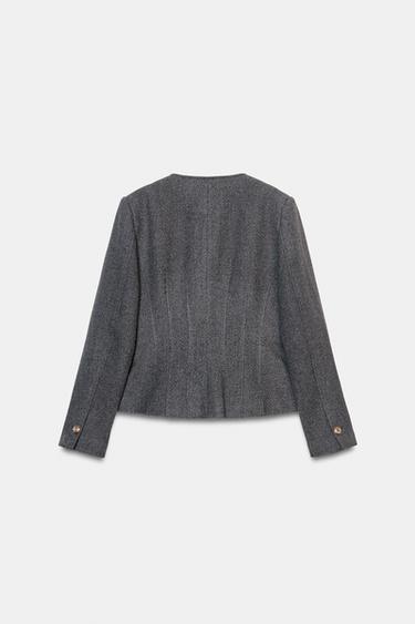 FITTED ROUND NECK BLAZER - Grey by Zara - Image 7