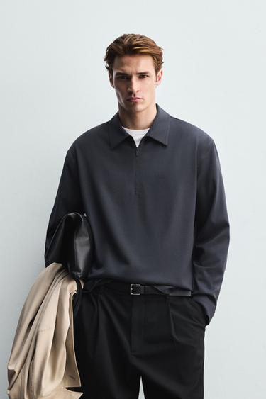 POLOHEMD MIT VISKOSE - Blaugrau von Zara