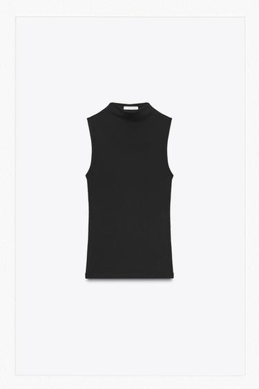 Zara COTTON MODAL TOP - Black