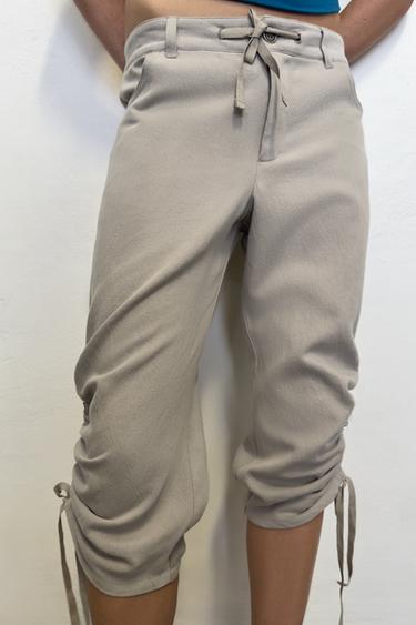 GATHERED CAPRI TROUSERS - Light grey by Zara