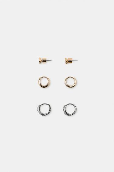 НАБОР МИНИ-СЕРЕГ КОЛЕЦ СО СТРАЗАМИ — ЗОЛОТИСТЫЙ от Zara