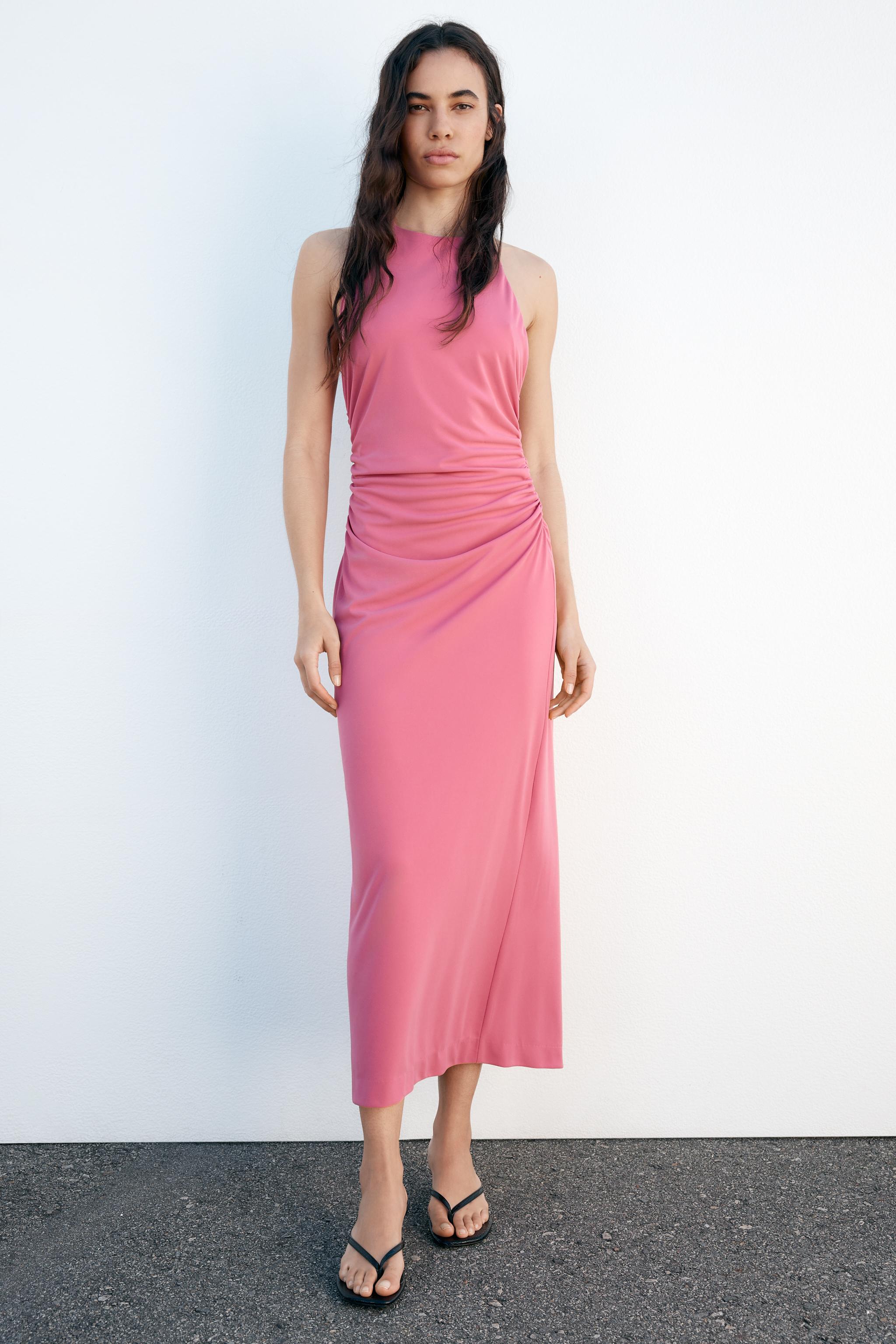 Vestido rosa hot sale midi zara