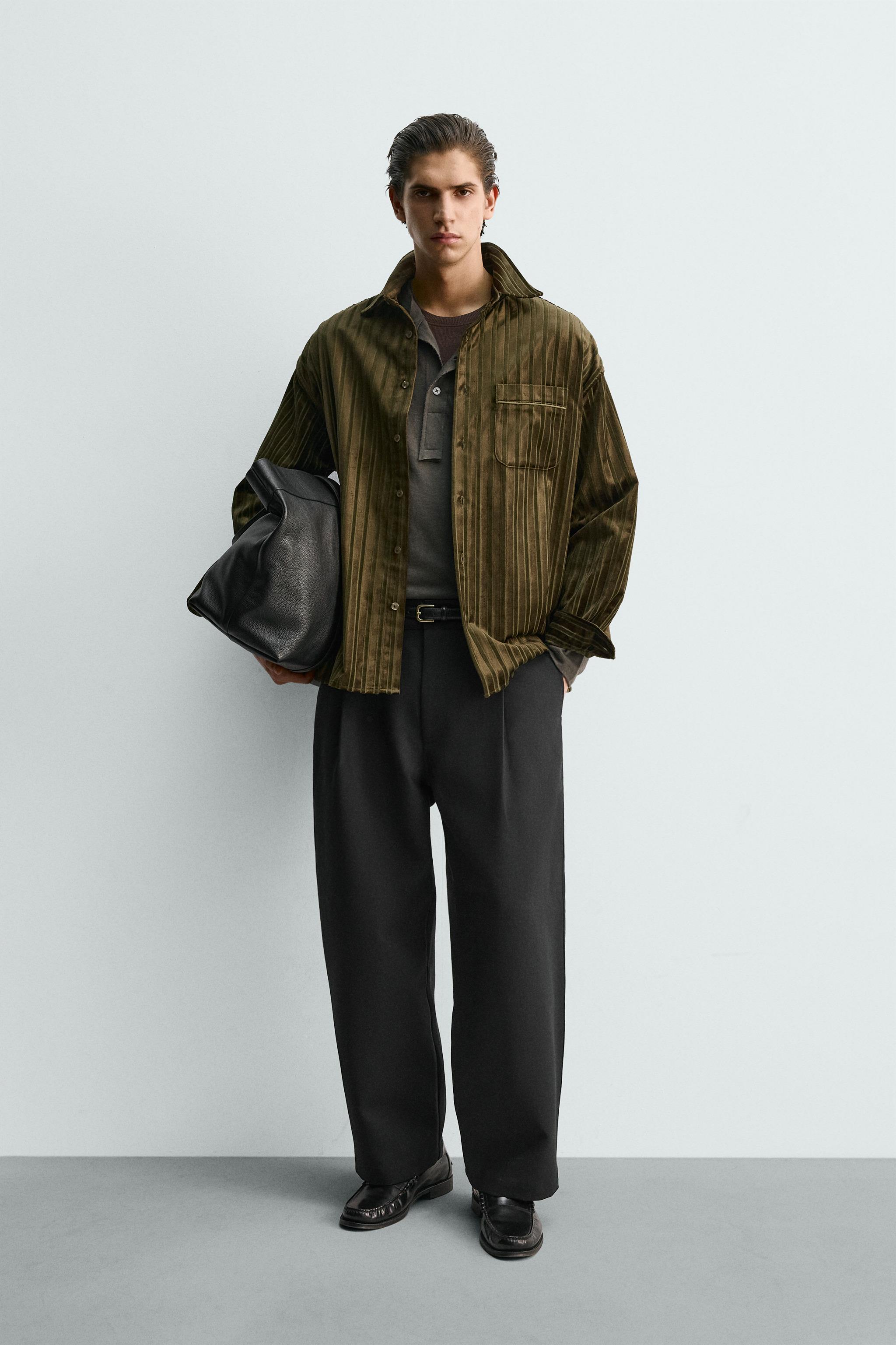 VELVET EMBOSSED STRIPED SHIRT - Dark green | ZARA United States