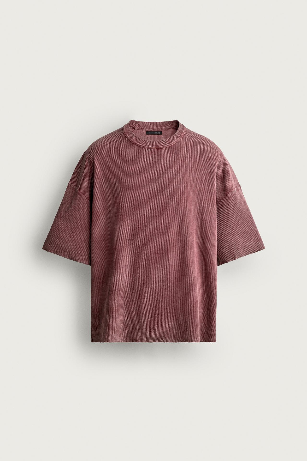 WASHED TEXTURE KNIT T-SHIRT — Red