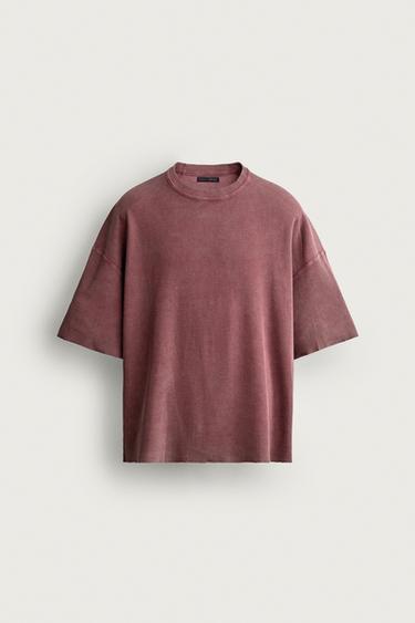 WASHED TEXTURE KNIT T-SHIRT — Red 1