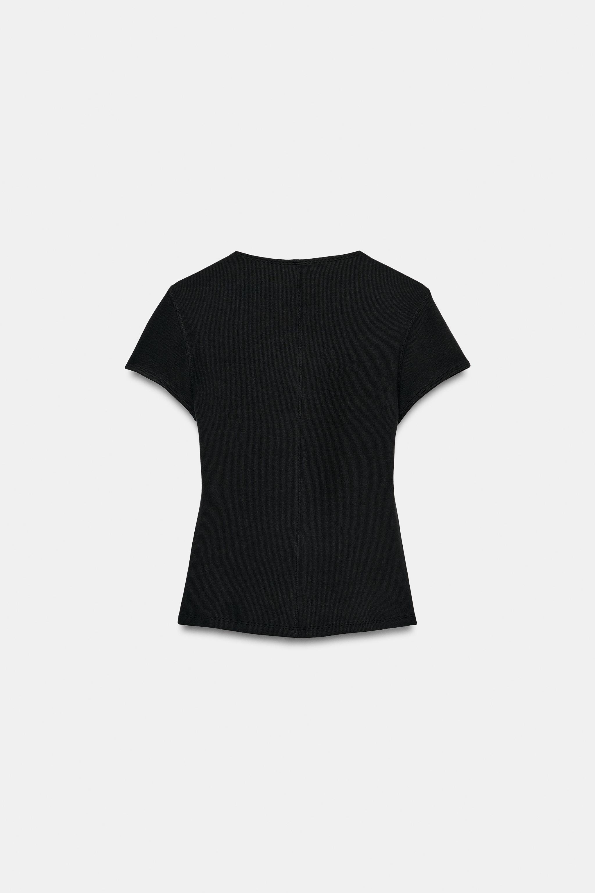 Женские футболки Zara BUTTONED RIBBED T-SHIRT — фото 6
