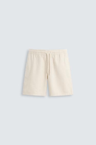 Zara REGULAR FIT TEXTURED SHORTS - Light beige