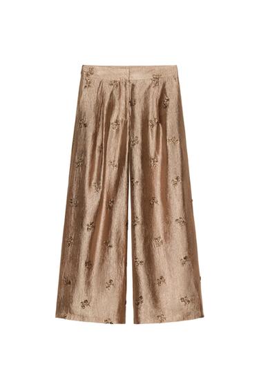 TROUSERS WITH EMBROIDERED PLEATS AND FLOWERS - Copper by Zara