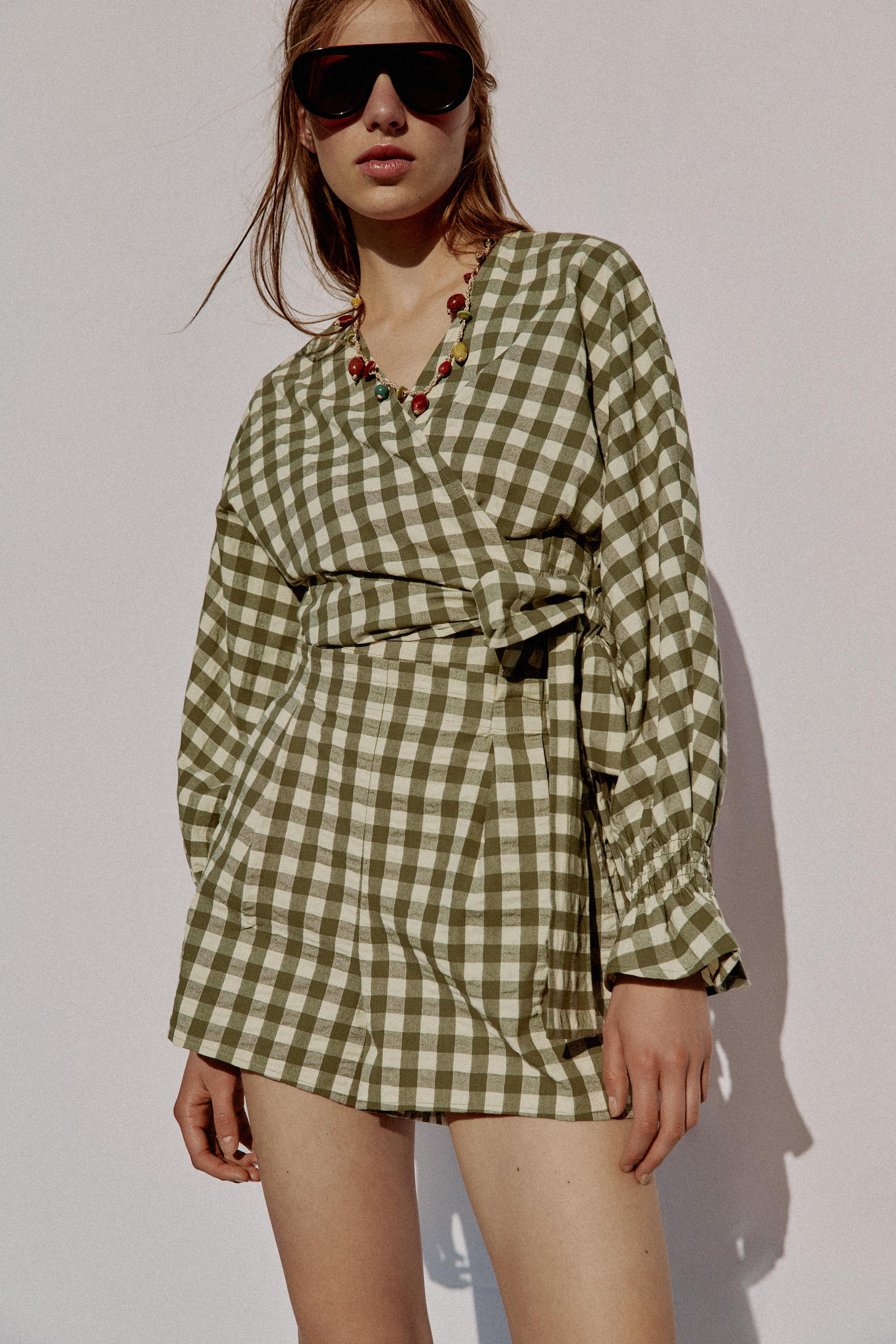 GINGHAM TIE JACKET - Mid-green | ZARA United States