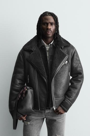 CONTRAST FAUX LEATHER JACKET - Black by Zara