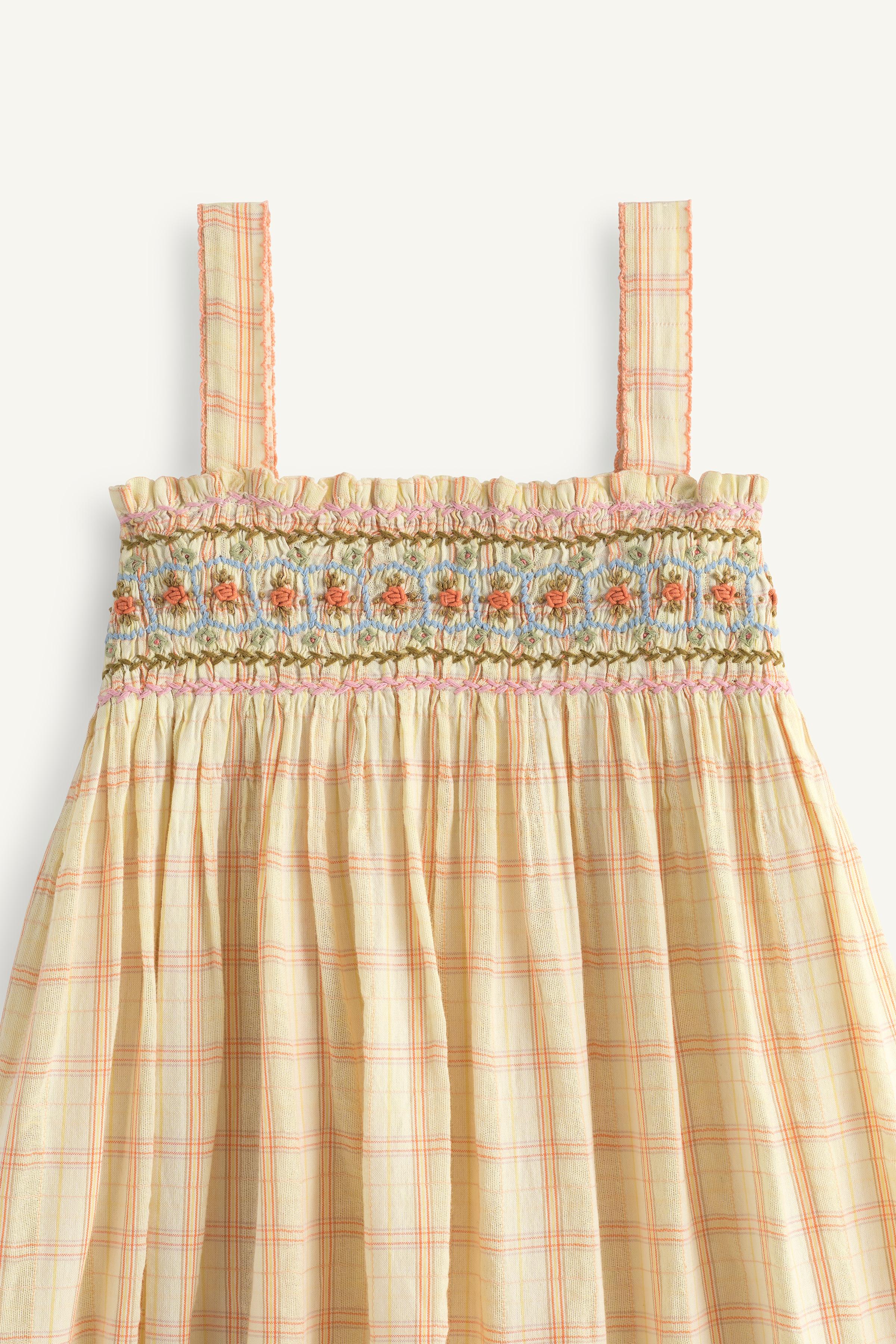 LIMITED EDITION LONG PLAID DRESS WITH EMBROIDERED FLOWERS