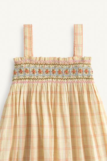 LIMITED EDITION LONG DRESS WITH EMBROIDERED CHECKS AND FLOWERS - Light yellow by Zara - Image 6