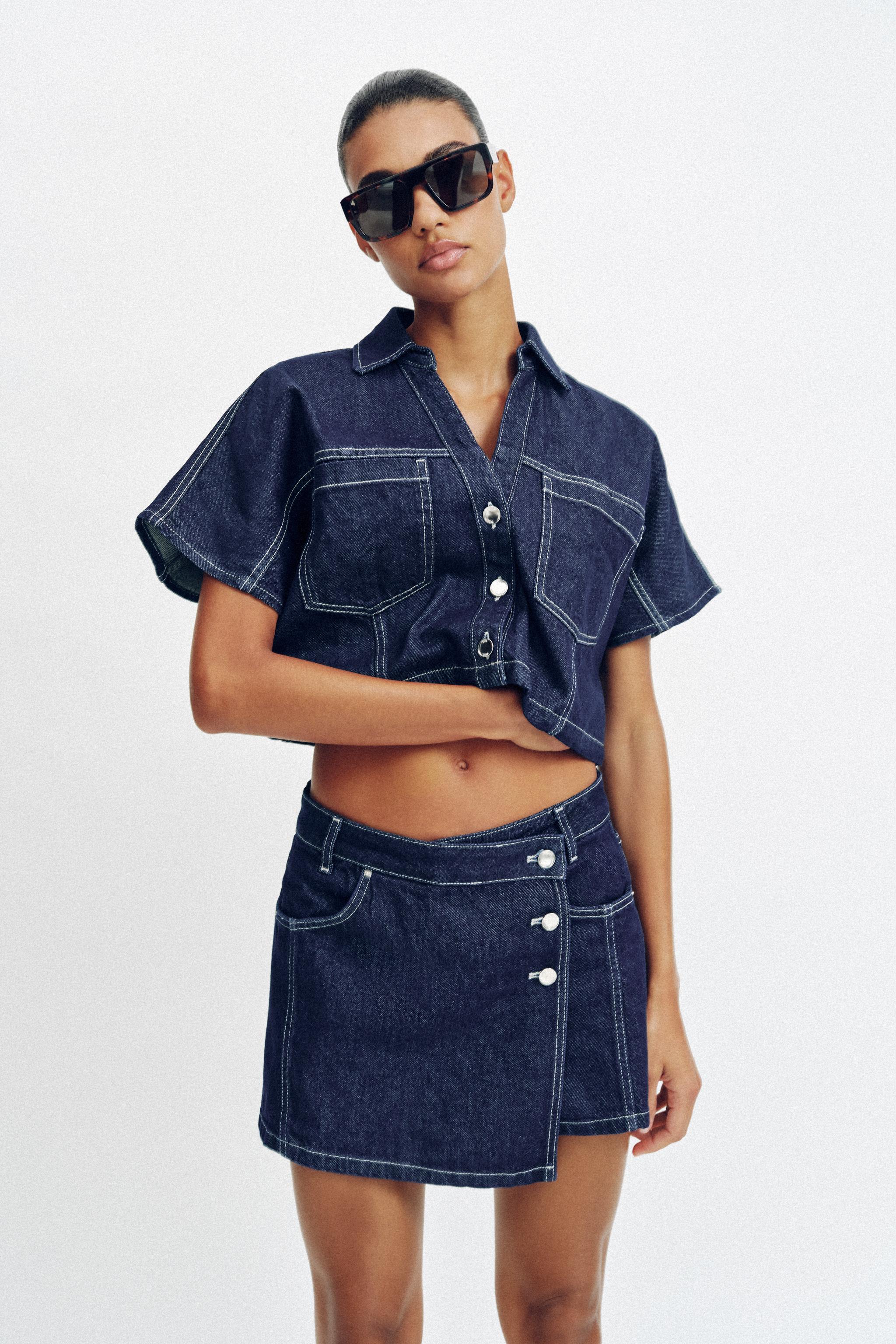 【2回着用】layered peplum denim jumper skirt Z1975 WRAP DENIM SKORT - Light blue | ZARA Turkey