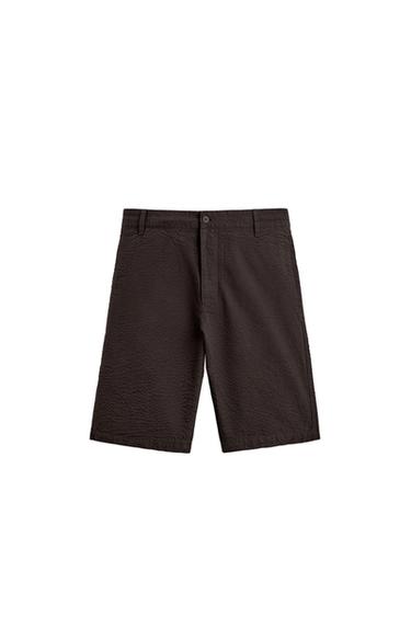 Zara REGULAR FIT SEERSUCKER SHORTS - Dark brown
