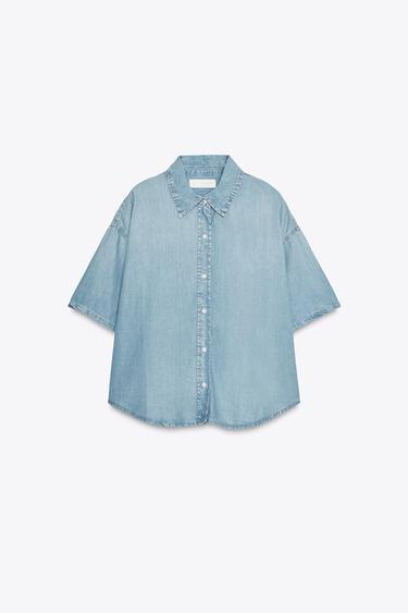 CHEMISE COURTE EN JEAN TRF - Bleu clair de Zara - Image 5