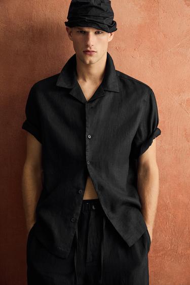 Zara KOŠULJA OPUŠTENOG KROJA OD 100% LANA – Crna