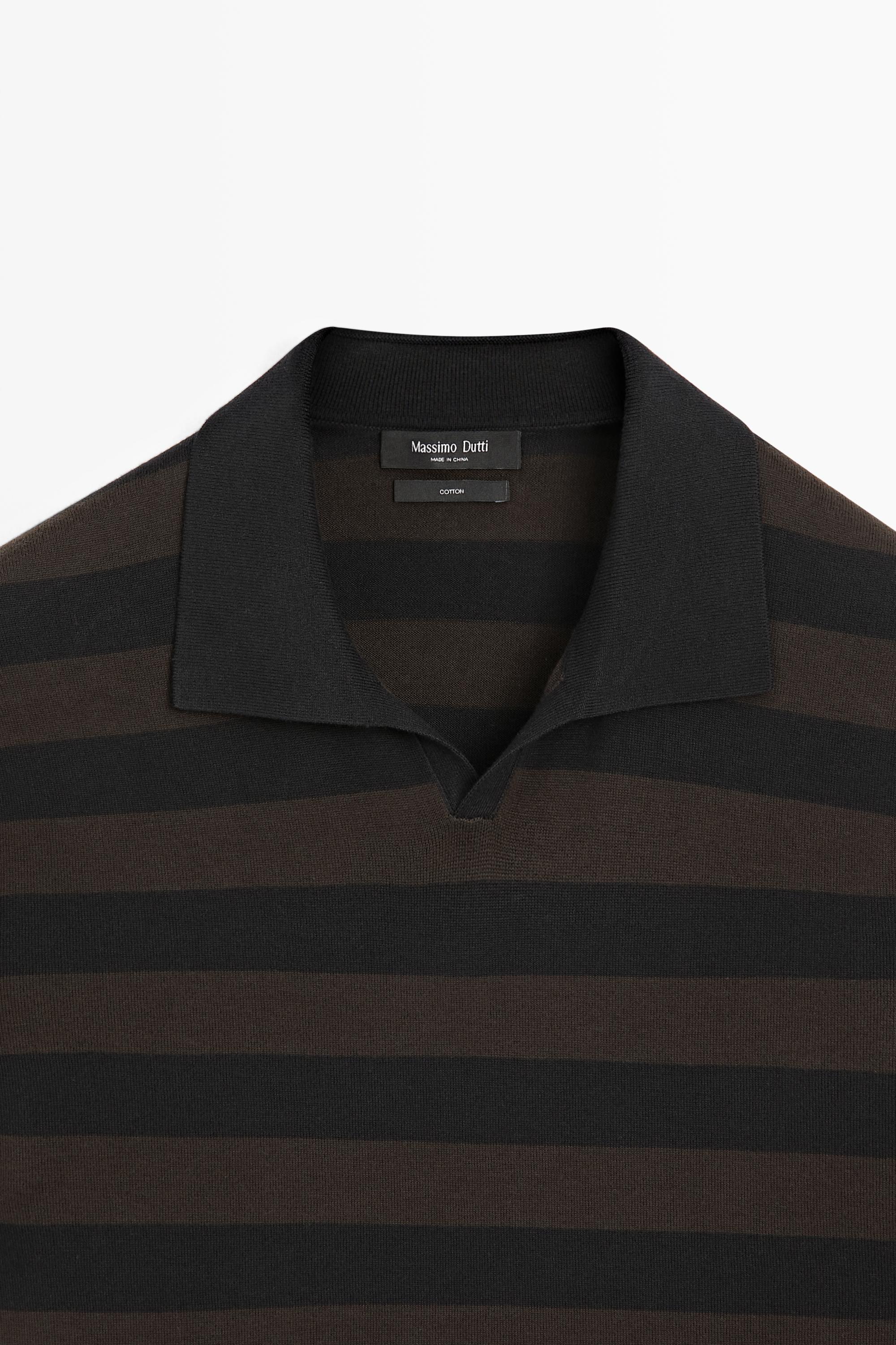 100% cotton striped knit polo shirt