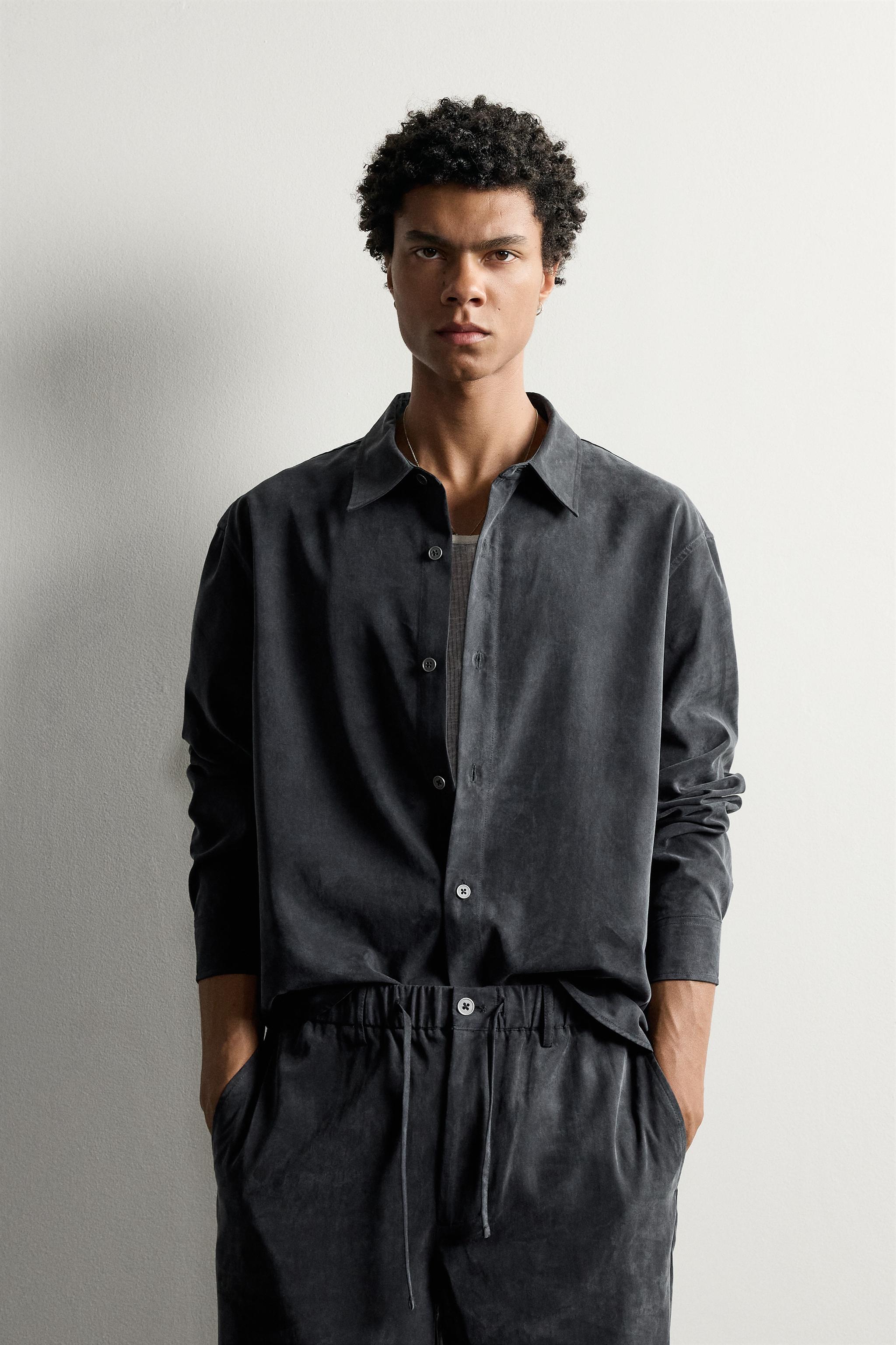 RELAXED FIT FLUID SHIRT — Indigo