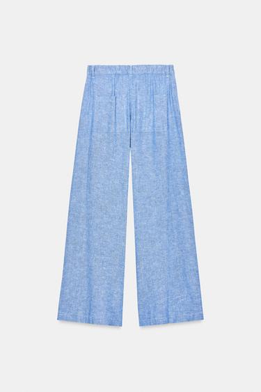 PANTALON LARGE À PINCES AVEC LIN - Bleu clair de Zara - Image 7