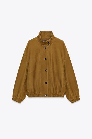 LEATHER BOMBER JACKET ZW COLLECTION LIMITED EDITION - Khaki by Zara