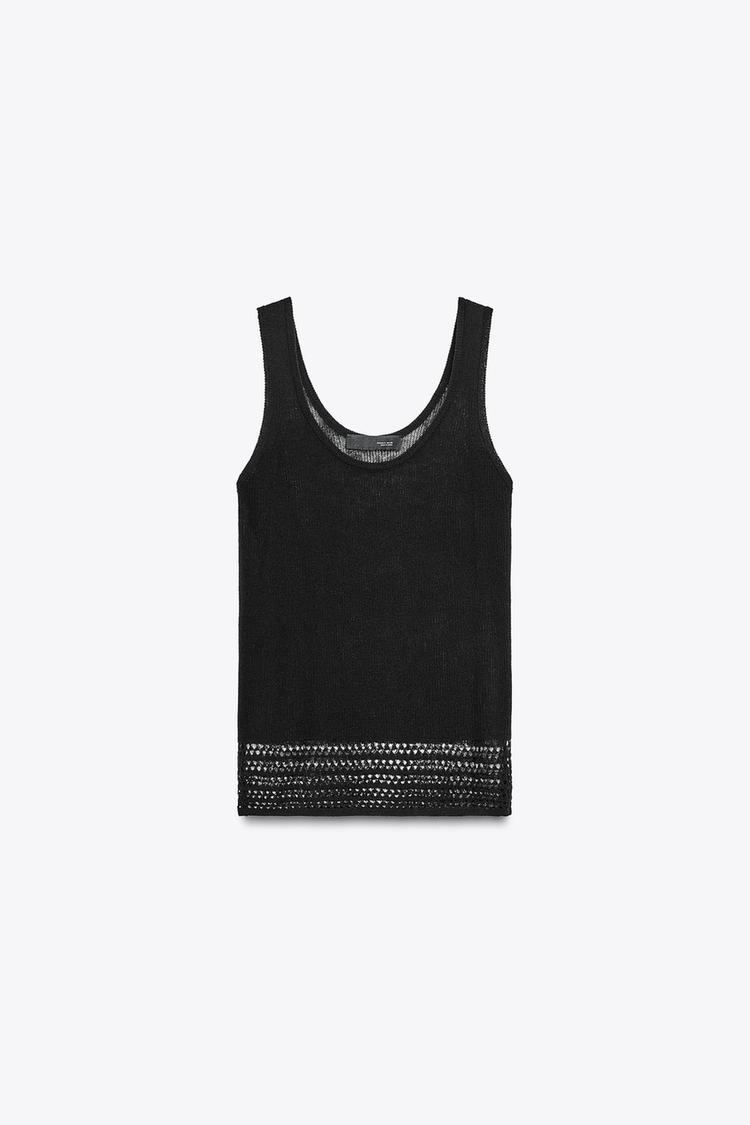 POINTELLE KNIT CROP TOP Black ZARA United States