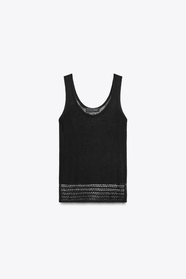 POINTELLE KNIT CROP TOP - Black by Zara - Image 5